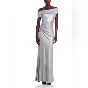 Chiara Boni La Petite Robe Silver Off-the-Shoulder Dress 4